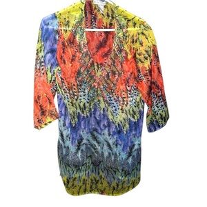 Sheer Beaded Sequined Floral and Animal  Print Tunic Blouse Top Sz M